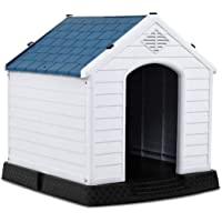 COSTWAY Casa para Perros de Plástico para Jardín Interior y Exterior Caseta para Perro con Suelo Elevado (S)
